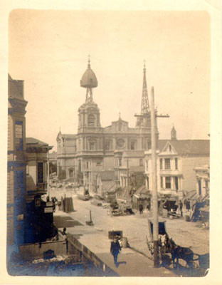 [St. Dominic's Church, at Bush and Steiner Streets, after the 1906 earthquake]