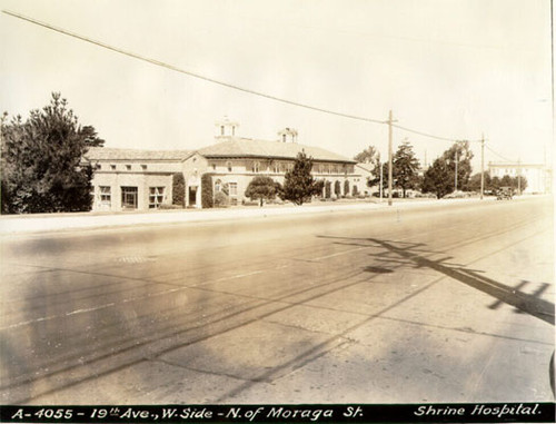 [Shrine Hospital on west side of 19th Avenue, north of Moraga Street]