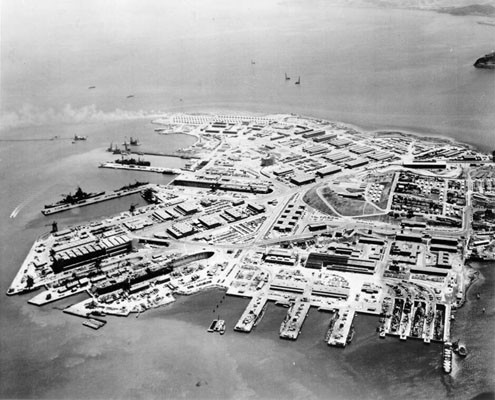 [Aerial view of Hunters Point Naval Shipyard]