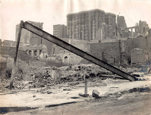 [View of the St. Francis Hotel from Stockton and Market streets]