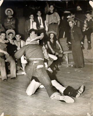 [People dancing during the Golden Gate Bridge Fiesta]