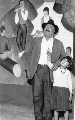 [Louis Pasquale and his daughter Merceda viewing murals inside Coit Tower]