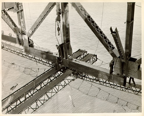 [Construction workers on the Golden Gate Bridge]