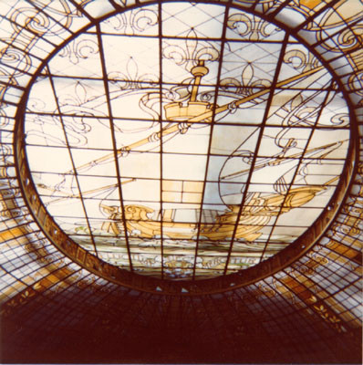 [Detail of stained glass ceiling at the City of Paris department store]