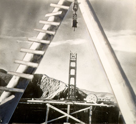 [View of the Golden Gate Bridge while under construction]