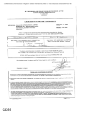 [Certificate of Deposit from Gallaher International Limited to Atteshlis Bonded Stores Ltd for 800 Cases Soverereign Classic Gold Cigarettes]