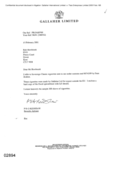 [ Letter from PRG Redshaw to Rob Howbrook regarding Sovereign Classic cigarettes]