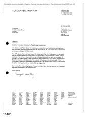 [Letter from Slaughter and May to Rosenblatt regarding Gallaher International Limited v Tlais Enterprises Limited]