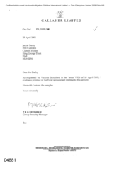 Gallahar Limited [Letter from PRG Redshaw to Jackie Darby regarding enclosed printout of the Excel spreadsheet relating to this seizure]