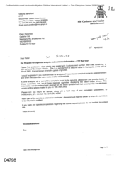 [Letter from Victoria Sandiford to Peter Redshaw regarding request for cigarette analysis and customer information]