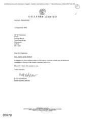 [Letter from PRG Redshaw to M Chattenton regarding Cigarette Samples ]