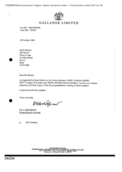 [Letter from PRG Redshaw to R Morris regarding witness statement and hard copies of the excel spreadsheet relating to the samples]