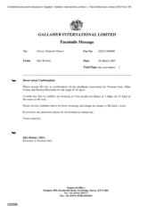 Gallaher International Limited [ Memo from Alex Bonsey to Alison Galgorman Manor regarding reservation Conirmation]