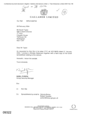 [Letter from Nigel P Espin to Stuart Taylor regarding witness statement and excel spreadsheet]