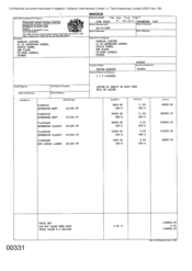 [Invoice from Gallaher International Limited to Namelex Limited for Sovereign Classic, Sovereign F, Sov Luxury Lights]