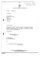 [Letter from PRG Redshaw to J Garlinge regarding witness statement in connection with Victoria Sanford's letters]