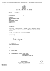 [Letter from PRG Redshaw to Susan Gray regarding excel spreadsheet and sample]