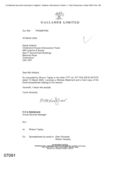 [Letter from PRG Redshaw to Sylvia Holland regarding Witness sStatement and Excel spreadsheet for seizure]
