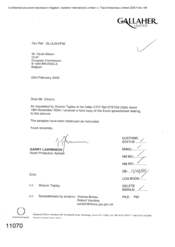 [Letter from Garry Lawrinson to David Gibson regarding samples destruction as instructed]