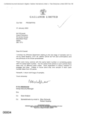 [Letter from PRG Redshaw to R Everett regarding two bags of samples sent and printout of the excel spreadsheet]