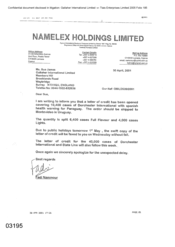 [Letter from Fadi Nammour to Sue James regarding Opened Letter of Credit Covering 10, 400 Cases of Dorchester International]