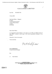 [Letter from PRG Redshaw to Desk Officer regarding excel spreadsheet requested]