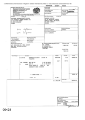 [Invoice from Gallagher International Limited to Namelex Limited for Sovereign Classic cigarettes]