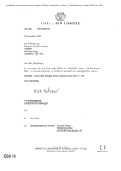 [Letter from PRG Redshaw to P Stebbings regarding hard copy of excel spreadsheet related to seizure]