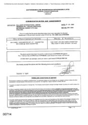 [Certificate of deposit from Galleher International Limited to Atteshlis Bonded Stores Ltd regarding Dorchester Int'l FF cigarettes]