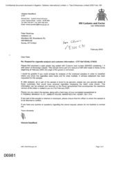 [Letter from Victoria Sandiford to Peter Redshaw regarding request for cigarette analysis and customer information]