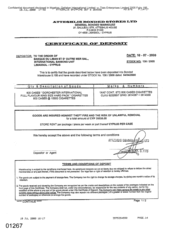 [Certificate of deposit from Bonded Stores Ltd regarding Dorchester International Full Flavour cigarettes]