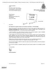 [Letter from Victoria Sandiford to Peter Redshaw in regards to request for cigarette analysis and customer information]