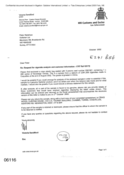 [Letter from Victoria Sandiford to Peter Redshaw regarding the request for cigarette analysis and customer information]