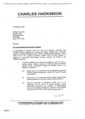 [Letter from Charles Hadkinson to Gallaher Group Plc regarding his acknowledgement and waiver of claims]