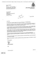 [Letter from Victoria Sandiford to Peter Redshaw regarding the request for cigarette analysis and customer information]