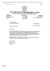 [Letter from M Clarke of Tlais Enterprises Ltd to Norman Jack of Gallaher International Ltd regarding seizure of Sovereign by Italian customs in Ancona]