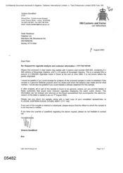 [Letter from Victoria Sandiford to Peter Redshaw regarding request for cigarette analysis and customer information]