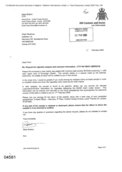 [Letter from Sean Brabon to Peter Redshaw regarding request for cigarette analysis and customer information]