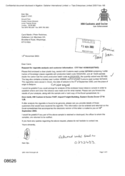 [Letter from Ken Ojo to Carol Martin and Peter Redshaw regarding request for cigarette analysis and customer information]