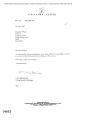 [Letter from PRG Redshaw to Caroline Wilson regarding enclosed excel spreadsheet as requested]