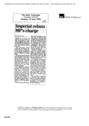 Imperial rebuts MP's charge