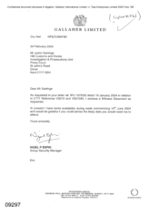 [Letter from Nigel P Espin to Justin Garlinge Regarding the Enclosure of a Witness Statement and his Availability as from 14th June, 2004]