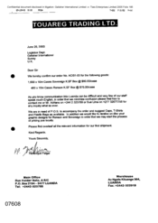 [Letter from Henerique Felgar to Gallaher International regarding the confirmation of order No. AC/01-03 which entails the transportation of goods]