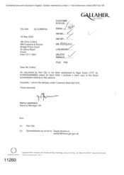 [Letter from Garry Lawrinson to Chris Collins regarding the enclosed hard copy of the Excel spreadsheet relating to CTIT ref KO06/05 dated 20th April 2005 Seizure]