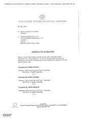 [Letter from Gallaher International Limited to Senior collector of customs Limassol regarding certificate of release]