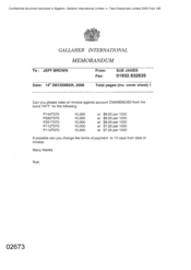 Gallaher International[Memo from Sue James to Jeff Brown regarding regarding raise of invoice]