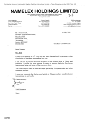 [Letter from Fadi Nammour to Norman Jack regarding Dorchester International Distribution into Iran]