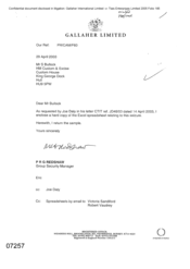 [Letter from PRG Redshaw to S Bullock in regards to Excel Spreadsheet relating to seizure]