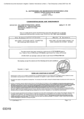 [Certificate of deposit of Stateline Lights cigarettes from Gallaher International Limited to L Atteshlis Bonded Stores Ltd]