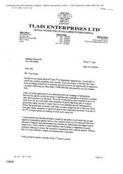 [Letter from P Tlais to Jeff Jeffery regarding exchange of information]